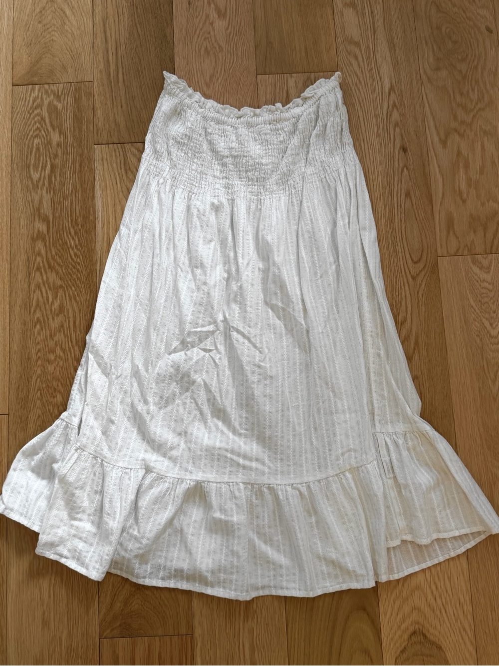 White Cotton Mini Dress & Maxi Skirt Ruffle Hem and Metallic Weave